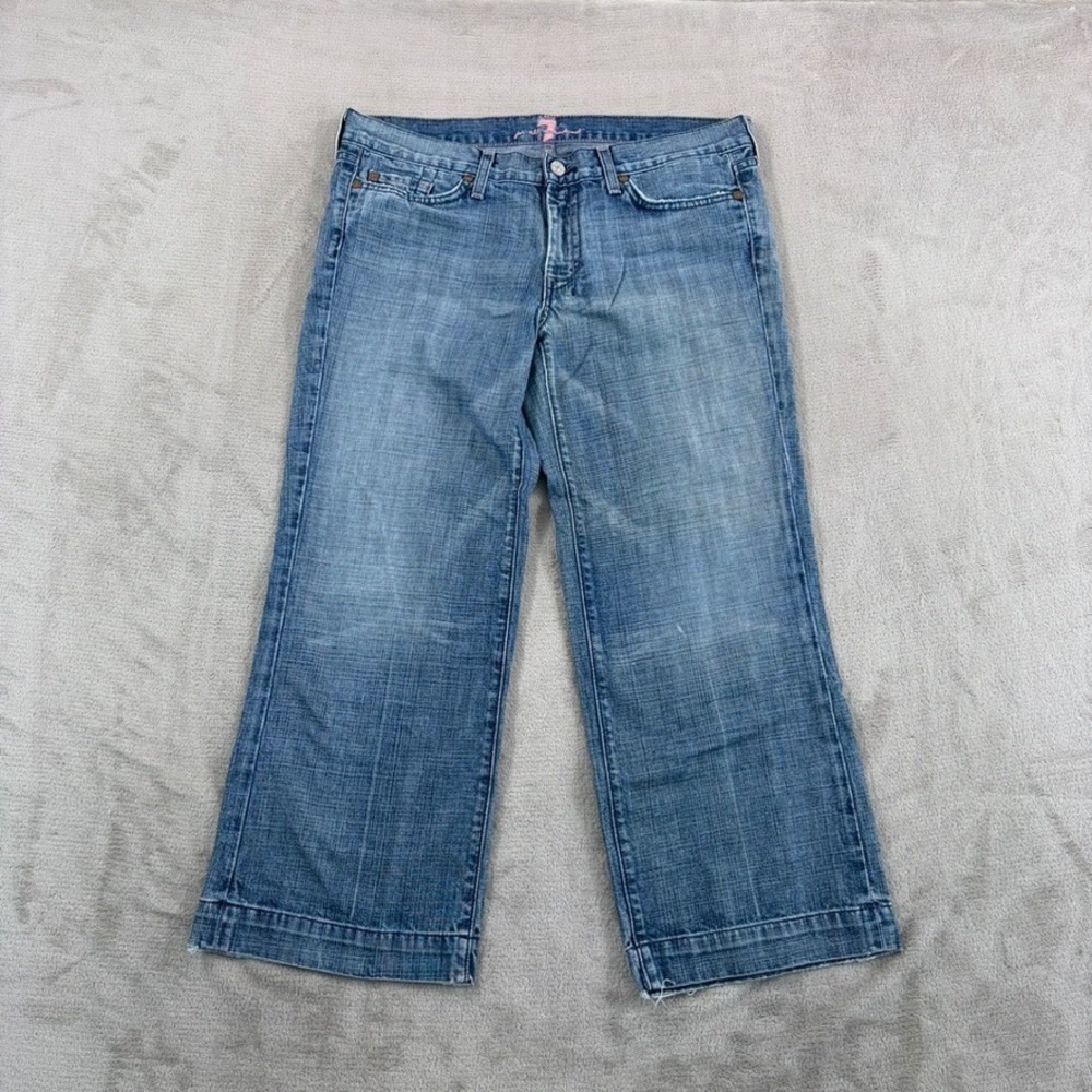 Vintage 7 For All Mankind Dojo Wide Leg Jeans in Blue Women 31 Embroidered 7 USA